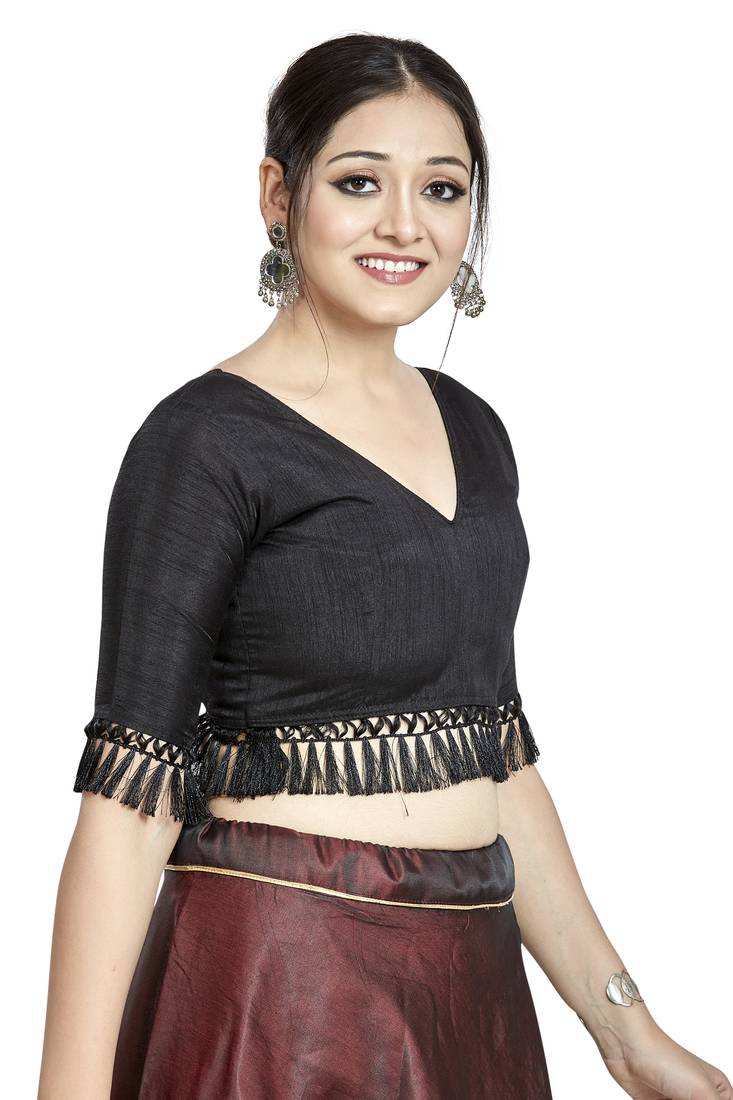 Aastha Fashion Black Art Silk V Neck Blouse - Distacart