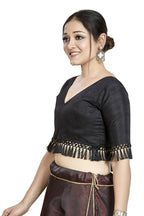 Aastha Fashion Black Art Silk V Neck Blouse - Distacart