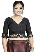 Aastha Fashion Black Art Silk V Neck Blouse - Distacart