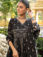 Hand Embroidered & Floral Jaal Printed Angarkha Style Anarkali Kurta With Pant & Coordinated Dupatta, Black - Hiral Fashion - Distacart
