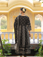 Hand Embroidered & Floral Jaal Printed Angarkha Style Anarkali Kurta With Pant & Coordinated Dupatta, Black - Hiral Fashion - Distacart