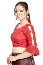 Aastha Fashion Red Art Silk Round Neck Sleeve Button Design Readymade Blouse
