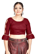 Aastha Fashion Maroon Art Silk Round Neck Sleeve Button Design Readymade Blouse