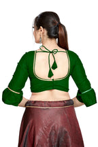 Aastha Fashion Green Art Silk Round Neck Sleeve Button Design Readymade Blouse