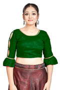 Aastha Fashion Green Art Silk Round Neck Sleeve Button Design Readymade Blouse