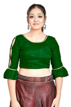 Aastha Fashion Green Art Silk Round Neck Sleeve Button Design Readymade Blouse