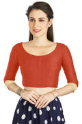 Aastha Fashion Orange Art silk U Neck Matty Work In Sleeve Readymade Blouse