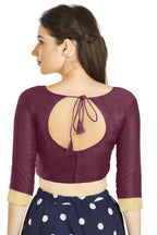 Aastha Fashion Wine Art silk U Neck Matty Work In Sleeve Readymade Blouse