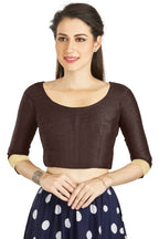 Aastha Fashion Brown Art silk U Neck Matty Work In Sleeve Readymade Blouse