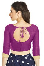 Aastha Fashion Purple Art silk U Neck Matty Work In Sleeve Readymade Blouse