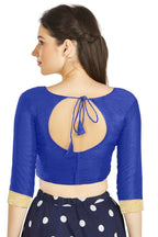 Aastha Fashion Blue Art silk U Neck Matty Work In Sleeve Readymade Blouse