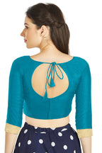 Aastha Fashion Turquoise Art silk U Neck Matty Work In Sleeve Readymade Blouse