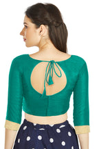 Aastha Fashion Aqa Art silk U Neck Matty Work In Sleeve Readymade Blouse