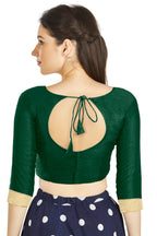 Aastha Fashion Green Art silk U Neck Matty Work In Sleeve Readymade Blouse