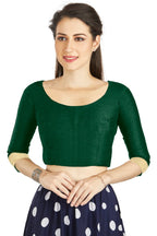 Aastha Fashion Green Art silk U Neck Matty Work In Sleeve Readymade Blouse