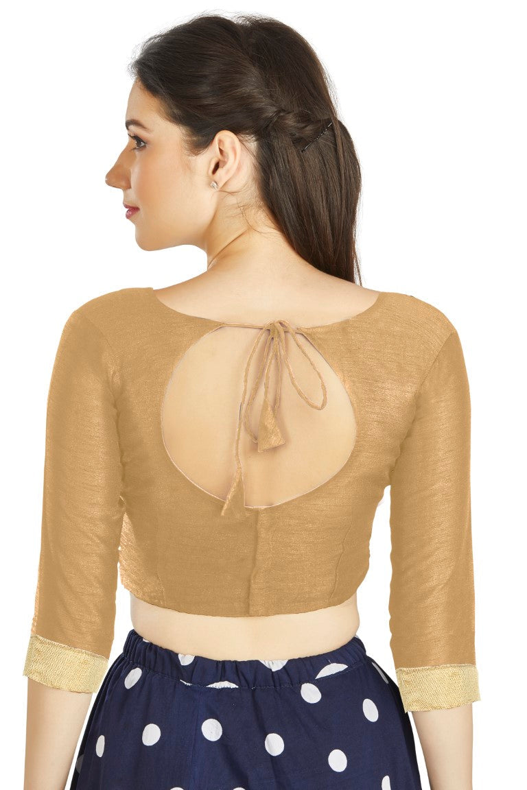 Aastha Fashion Beige Art silk U Neck Matty Work In Sleeve Readymade Blouse