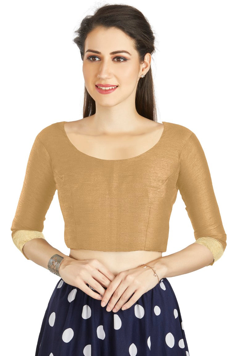 Aastha Fashion Beige Art silk U Neck Matty Work In Sleeve Readymade Blouse