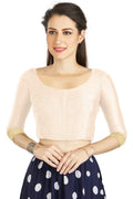 Aastha Fashion Off White Art silk U Neck Matty Work In Sleeve Readymade Blouse