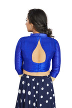 Aastha Fashion Royal Blue Art Silk V Neck Chinese Collar Matty In Sleeve Readymade Blouse