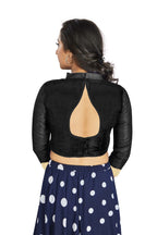 Aastha Fashion Black Art Silk V Neck Chinese Collar Matty In Sleeve Readymade Blouse