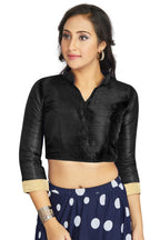 Aastha Fashion Black Art Silk V Neck Chinese Collar Matty In Sleeve Readymade Blouse