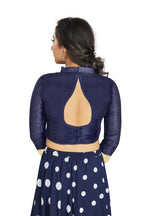 Aastha Fashion Navy Blue Art Silk V Neck Chinese Collar Matty In Sleeve Readymade Blouse