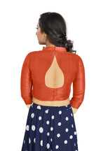 Aastha Fashion Orange Art Silk V Neck Chinese Collar Matty In Sleeve Readymade Blouse
