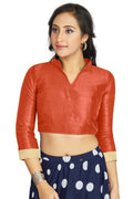 Aastha Fashion Orange Art Silk V Neck Chinese Collar Matty In Sleeve Readymade Blouse