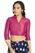 Aastha Fashion Pink Art Silk V Neck Chinese Collar Matty In Sleeve Readymade Blouse