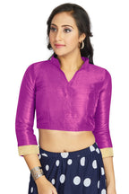 Aastha Fashion Purple Art Silk V Neck Chinese Collar Matty In Sleeve Readymade Blouse
