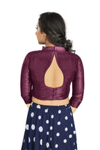 Aastha Fashion Dark Purple Art Silk V Neck Chinese Collar Matty In Sleeve Readymade Blouse