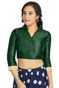 Aastha Fashion Green Art Silk V Neck Chinese Collar Matty In Sleeve Readymade Blouse