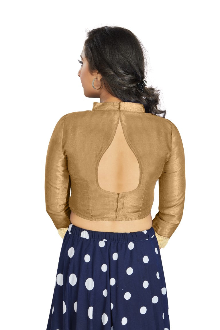 Aastha Fashion Beige Art Silk V Neck Chinese Collar Matty In Sleeve Readymade Blouse