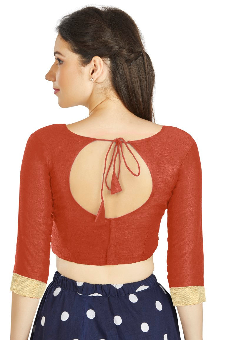 Aastha Fashion Orange Art Silk Sweet Heart Neck style Matty in Sleeves Readymade Blouse