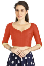 Aastha Fashion Orange Art Silk Sweet Heart Neck style Matty in Sleeves Readymade Blouse