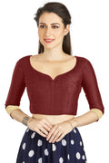 Aastha Fashion Dark Maroon Art Silk Sweet Heart Neck style Matty in Sleeves Readymade Blouse