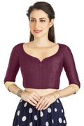 Aastha Fashion Dark Purple Art Silk Sweet Heart Neck style Matty in Sleeves Readymade Blouse