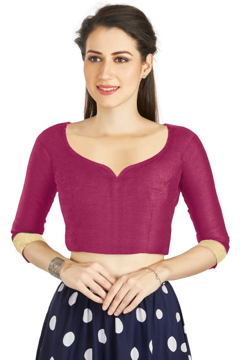 Aastha Fashion Rani Art Silk Sweet Heart Neck style Matty in Sleeves Readymade Blouse