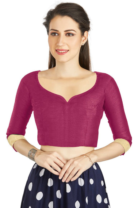 Aastha Fashion Rani Art Silk Sweet Heart Neck style Matty in Sleeves Readymade Blouse