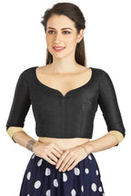 Aastha Fashion Black Art Silk Sweet Heart Neck style Matty in Sleeves Readymade Blouse