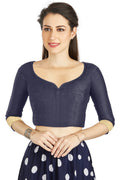 Aastha Fashion Navy Blue Art Silk Sweet Heart Neck style Matty in Sleeves Readymade Blouse