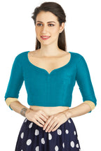Aastha Fashion Sky Blue Art Silk Sweet Heart Neck style Matty in Sleeves Readymade Blouse