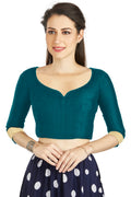 Aastha Fashion Dark Sky Art Silk Sweet Heart Neck style Matty in Sleeves Readymade Blouse