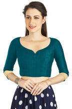 Aastha Fashion Dark Sky Art Silk Sweet Heart Neck style Matty in Sleeves Readymade Blouse