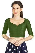 Aastha Fashion Mahendi Art Silk Sweet Heart Neck style Matty in Sleeves Readymade Blouse