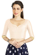 Aastha Fashion Off White Art Silk Sweet Heart Neck style Matty in Sleeves Readymade Blouse