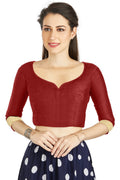 Aastha Fashion Maroon Art Silk Sweet Heart Neck style Matty in Sleeves Readymade Blouse