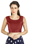 Aastha Fashion Maroon Art Silk Pleated Boat Neck Plain Readymade Blouse