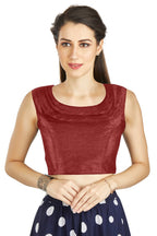 Aastha Fashion Maroon Art Silk Pleated Boat Neck Plain Readymade Blouse