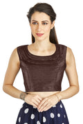 Aastha Fashion Brown Art Silk Pleated Boat Neck Plain Readymade Blouse